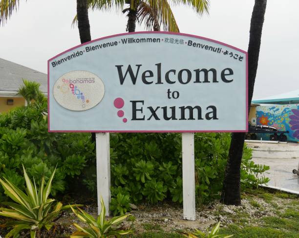 George Town, Bahamas- January 2018: Sign at the arrival area of Exuma International Airport located near Moss Town, George Town.